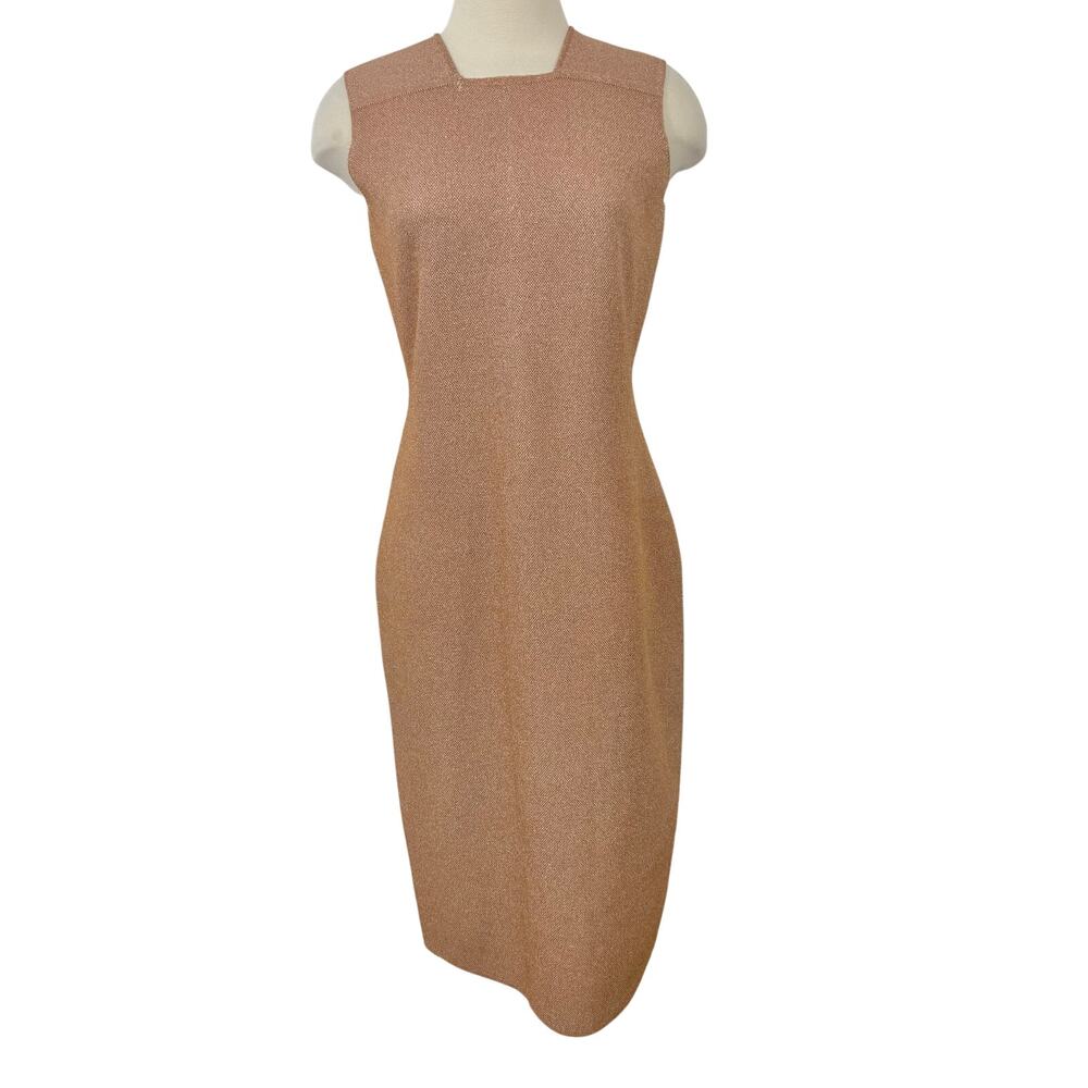 St. John Lurex Pique Sleveless Midi Knit Sheath Dress in Blossom Pink M *READ